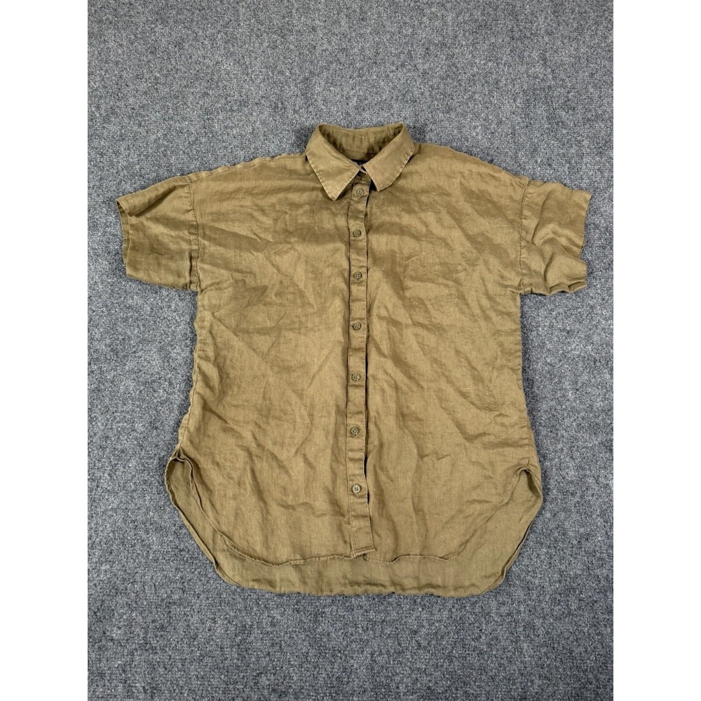 Lauren Ralph Lauren 100% linen Button Up Shirt Womens XS Brown Short sleeve